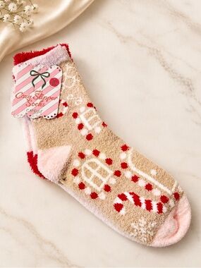 Cozy Slipper Socks with Red & Pink Accents